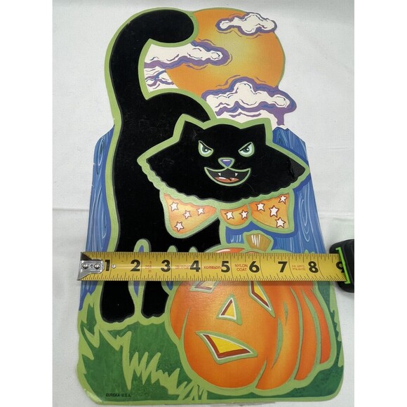 Vintage Halloween Decoration Cardstock Pumpkin Black Cat Two Sided Velvet - Picture 11 of 12